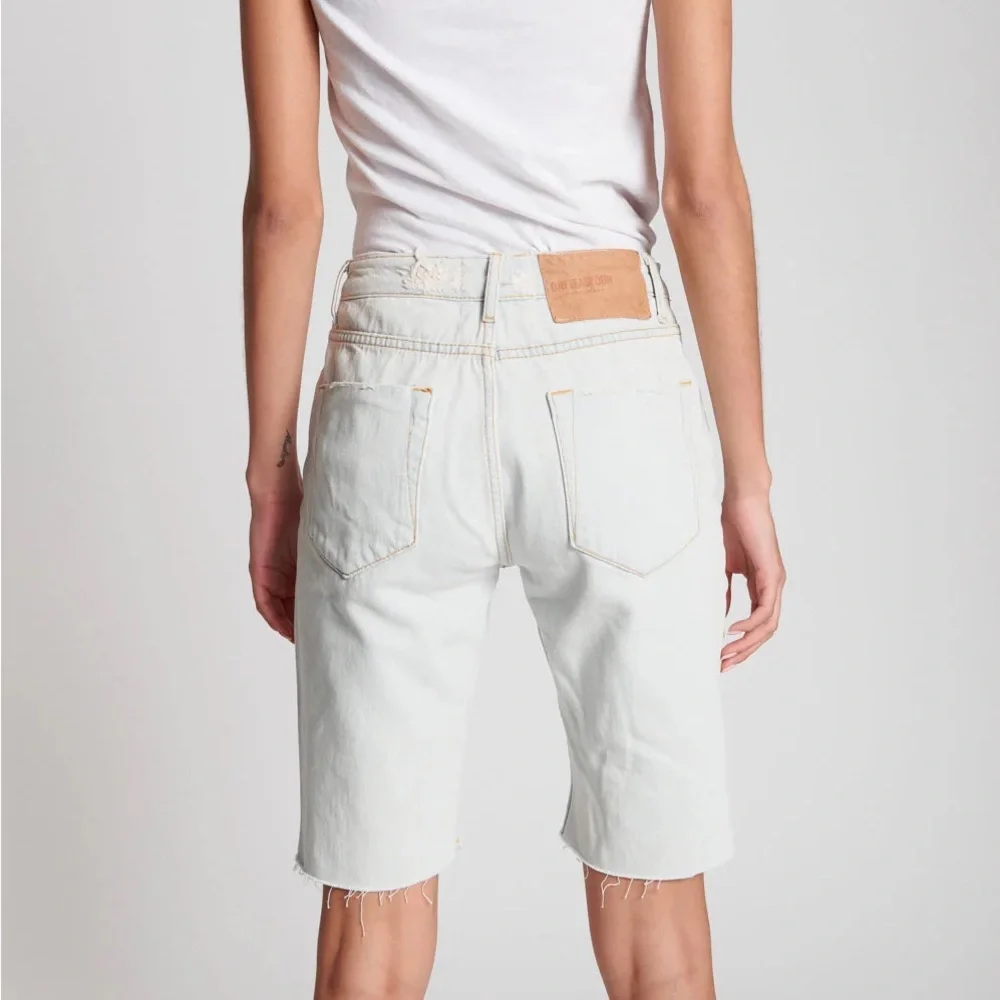 One Teaspoon Longline Trucker Denim Shorts, Size 26, NWT, White Ripped Shorts